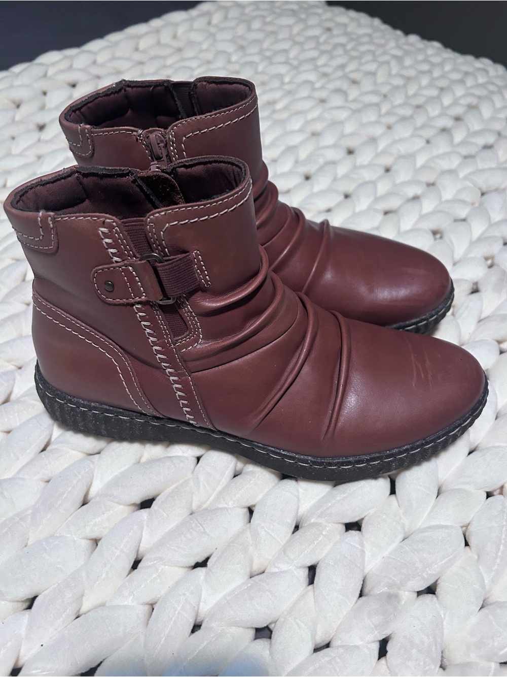 Women's Brown Ruched Ankle Boots